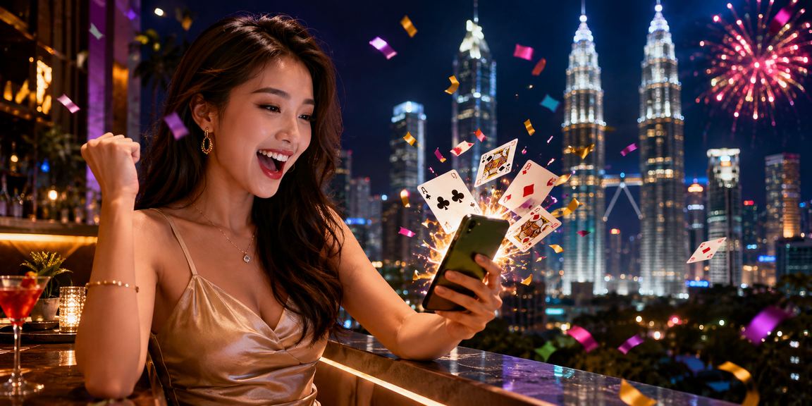 Permainan rummy bergaya Malaysia di Kuala Lumpur dengan suasana yang meriah dan berwarna-warni